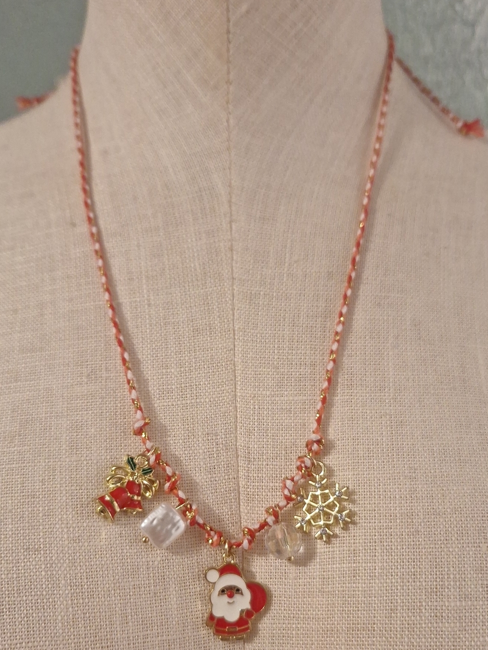 Festive Santa Charm Necklace On Braided Cord